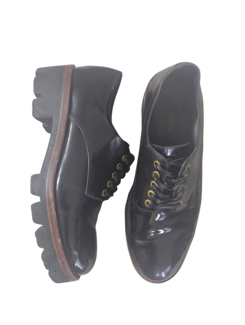 Jeffrey Campbell Black Patent Leather Lace-Up Lug Sole Oxfords Size 9.5